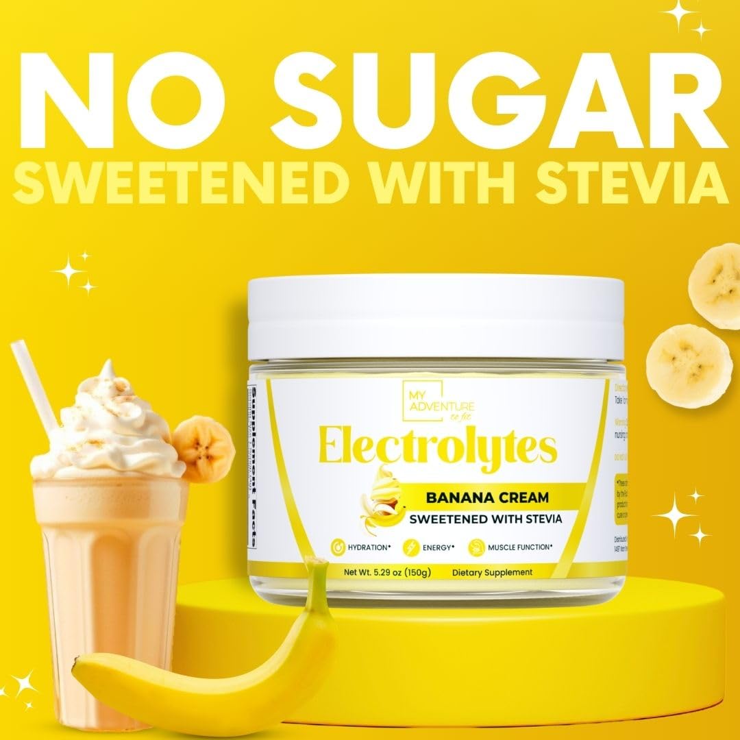 Zero Sugar - Banana Cream Electrolytes Powder - Refreshing Hydration - Caffeine Free Energy with All Natural Ingredients - Vegan, Keto & Paleo - Sugar Free Electrolytes Powder Drink Mix - 37 Servings