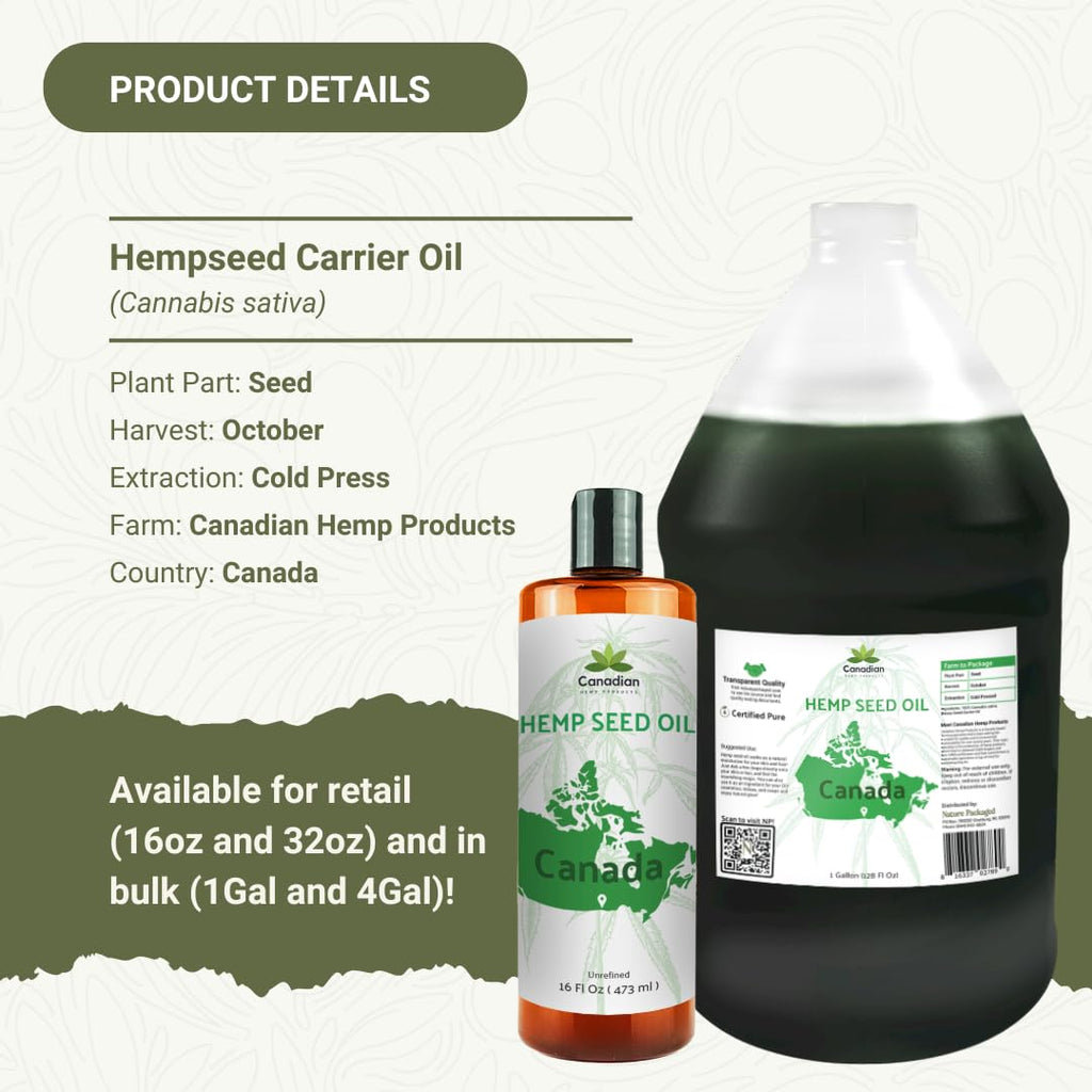 Hemp Seed Oil for Skin, Hair and Body Direct from Hemp Oil Canada - Cold Pressed Hemp Seed Oils 4 Gallon