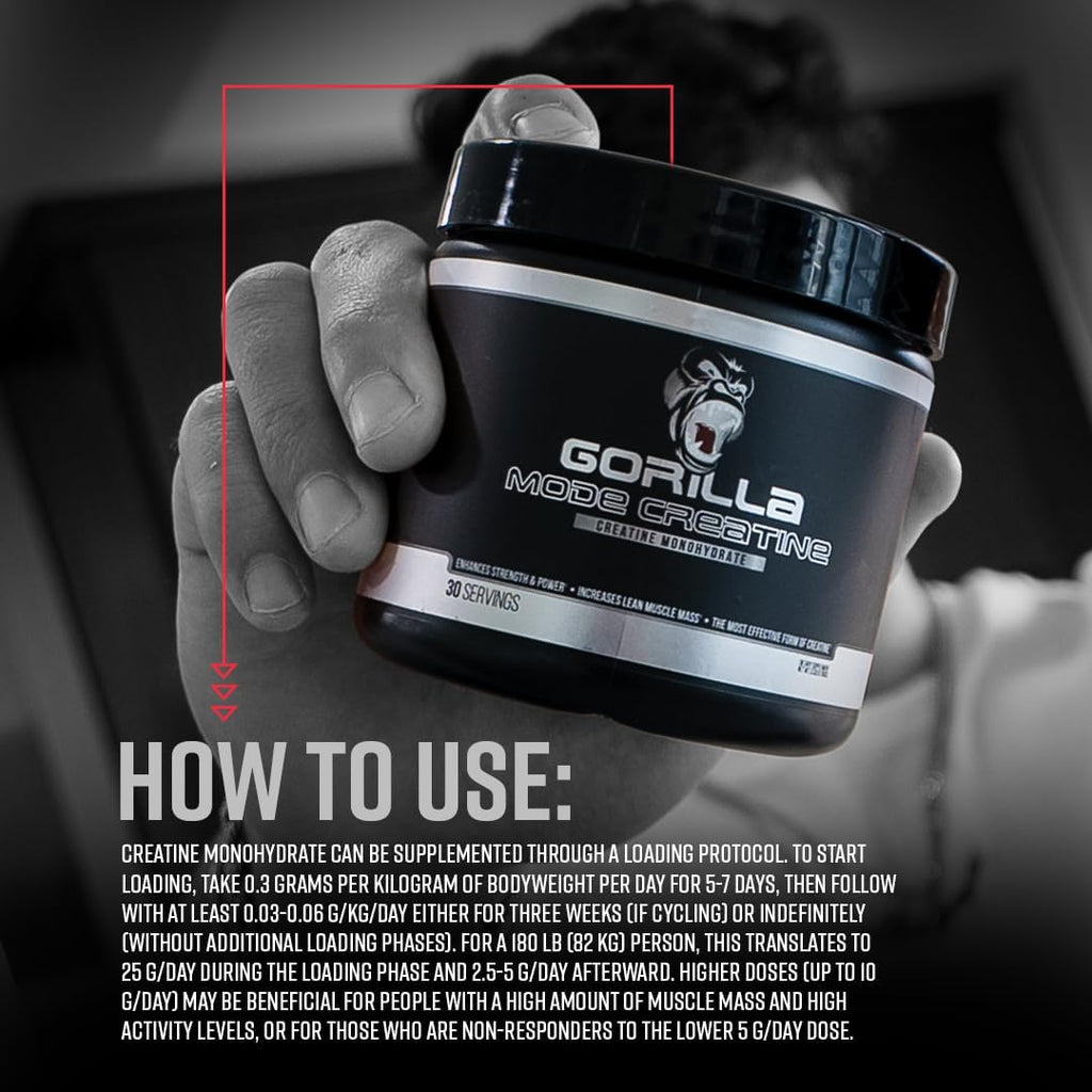 Gorilla Mind Creatine Monohydrate Micronized Powder, Improved Muscle Size, Power Output and Strength, 5 Grams per Serving, 100 Servings