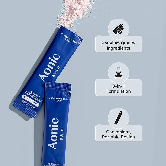 AONIC Build 3-in-1 Creatine, HMBPro™ & Beetroot Formula | Vegan, Non-GMO Pre/Post-Workout Drink Mix – Fruit Punch (30 Sticks)