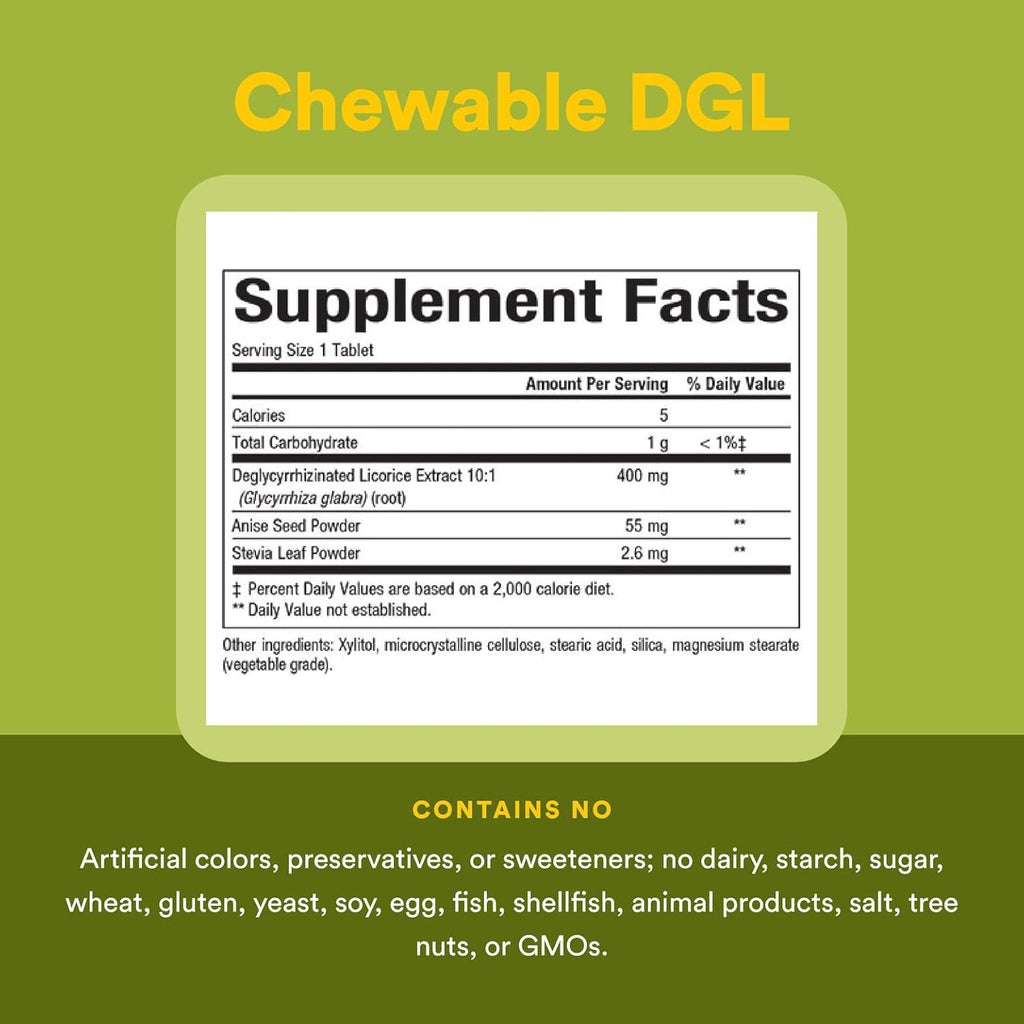 Natural Factors Chewable DGL 400 mg, Licorice Extract for Healthy Digest, 180 Chewable Tablets