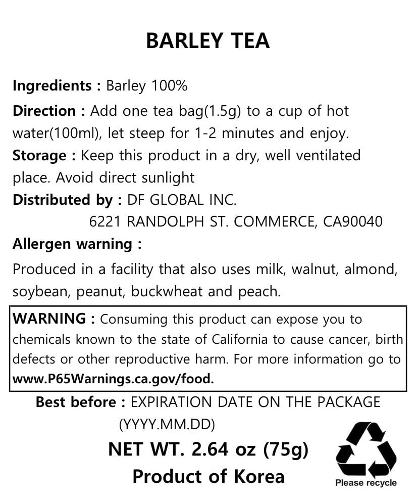 Damtuh Korean Barley Tea – Roasted Boricha Mugicha, Nutty Herbal Tea, Caffeine-Free, 100 Tea Bags (1.5g each)