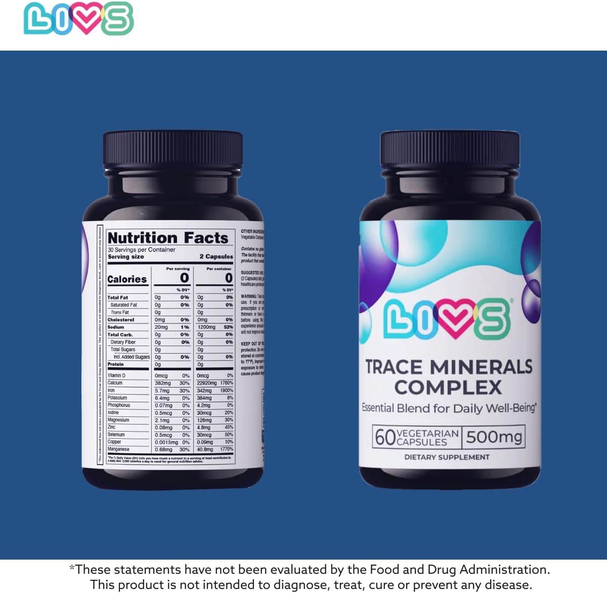 Trace Mineral Complex – 500mg Vegetarian Capsules | 11 Essential Trace Minerals for Immune, Cellular & Electrolyte Support | Daily Magnesium Supplement with Zinc, Potassium, Calcium – 60 Count