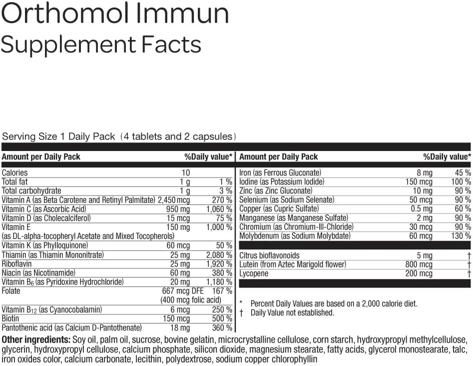 Orthomol Immun Tablet and Capsule, Immune Support Supplement, 30-Day Supply, Vitamins A, B, C, D, E, Zinc, Iodine