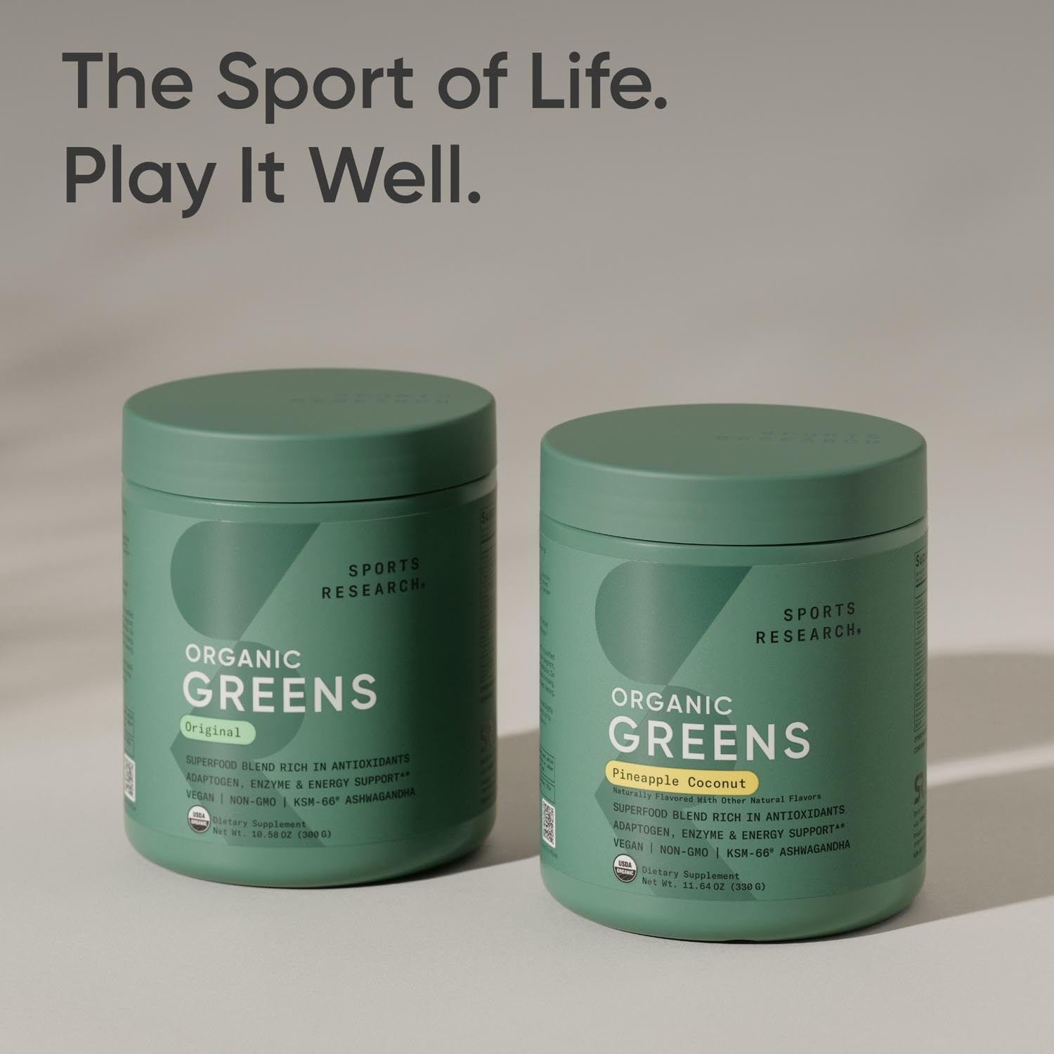 Sports Research® Organic Greens Superfood Powder w/Spirulina & Chlorella, Adaptogens, Enzymes, Probiotics & 8 VIT Bs for Gut & Mood Support* - Vegan, Sugar-Free & Low-Cal Original 30 Servings