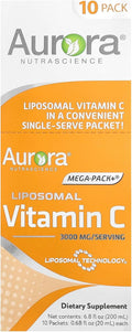 Aurora Nutrascience Mega-Pack Liposomal Vitamin C, Immune Support, 3,000 mg Per Serving, Vegan, Gluten Free, Non-GMO, 10 Single Serve Packets, Orange