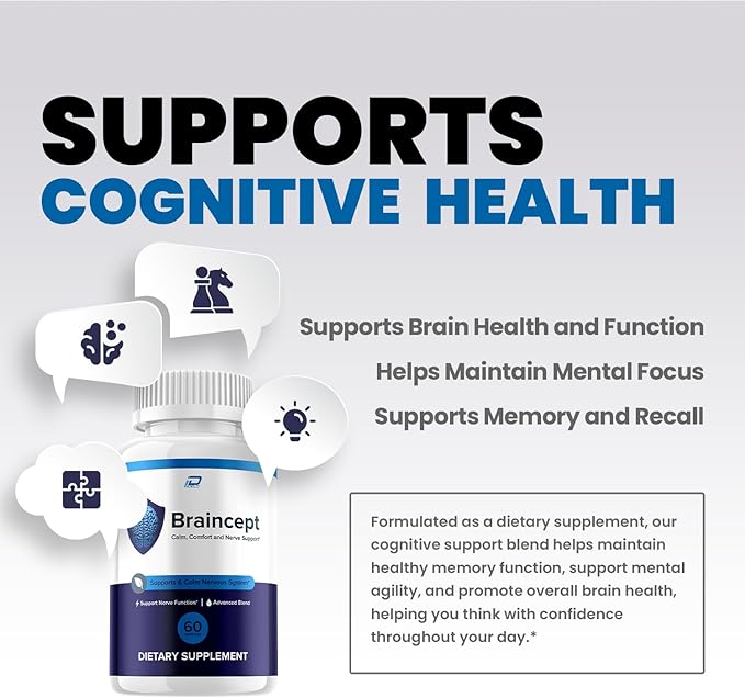Braincept Advanced Formula Supplement Capsules – Brain Cept Natural Blend Focus Memory Support and Reviews (3 Pack – 180 Capsules)