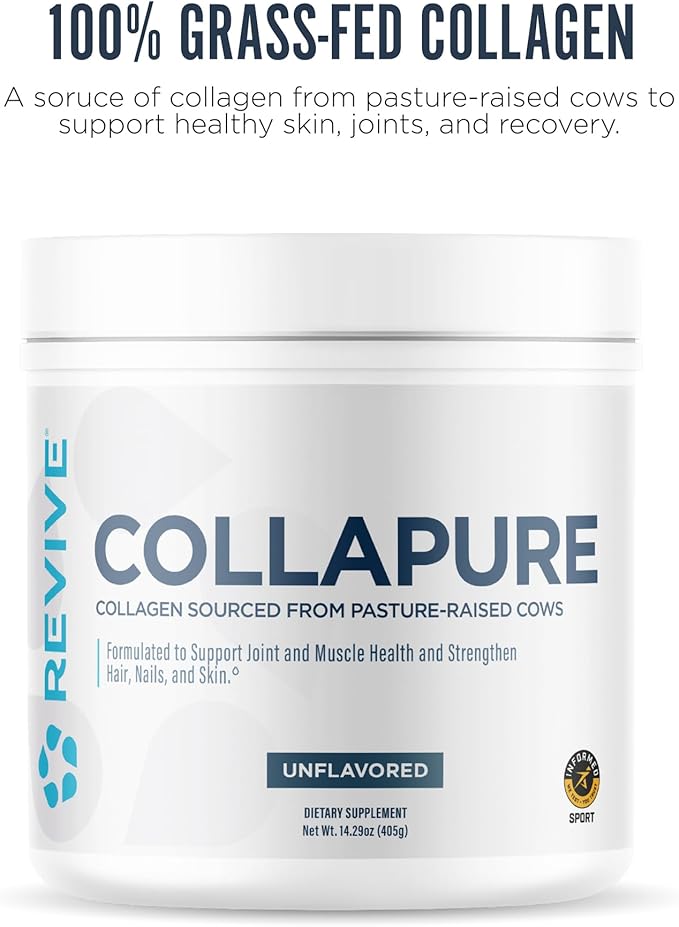 Revive MD CollaPURE Collagen Peptides Powder for Women & Men, Unflavored - Type I & Type III Grass-Fed Collagen Supplements for Hair, Skin, Nails, Bones & Joint Health - No Fillers (30 Servings)