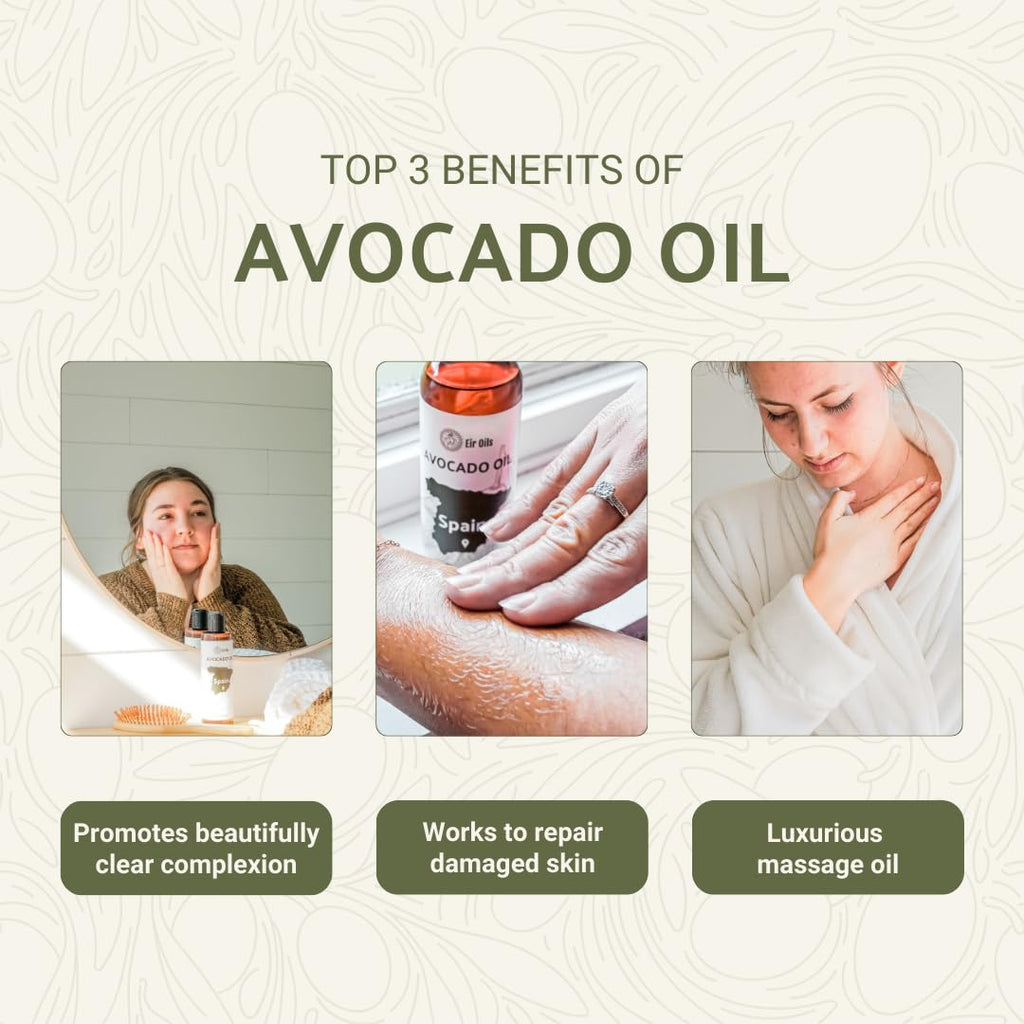Avocado Oil - Direct from EIR Oils Farm in Spain - 100% Pure Carrier Oil for Hair, Face, and Skin - Hand-Picked, Cold-Pressed Carrier Oil - (8oz)