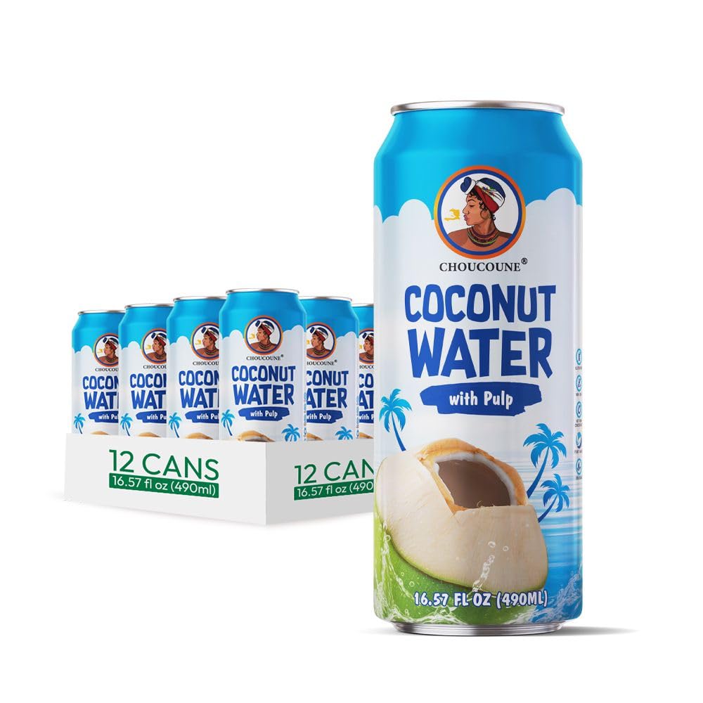 Choucoune Original Coconut Water with Pulp - 100% Natural Hydration Drink - Rich in Calcium & Potassium - Refreshing Non-GMO, Gluten-Free Beverage - Perfect Body Health - 130 Calories (Pack of 12)