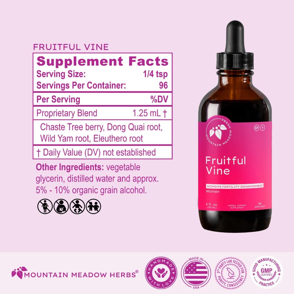 Mountain Meadow Herbs Fruitful Vine - Hormonal and Reproductive Health Support for Women, Dong Quai, Chaste Tree and Herbal Blend for Fertility and Cycle Balance, 4oz
