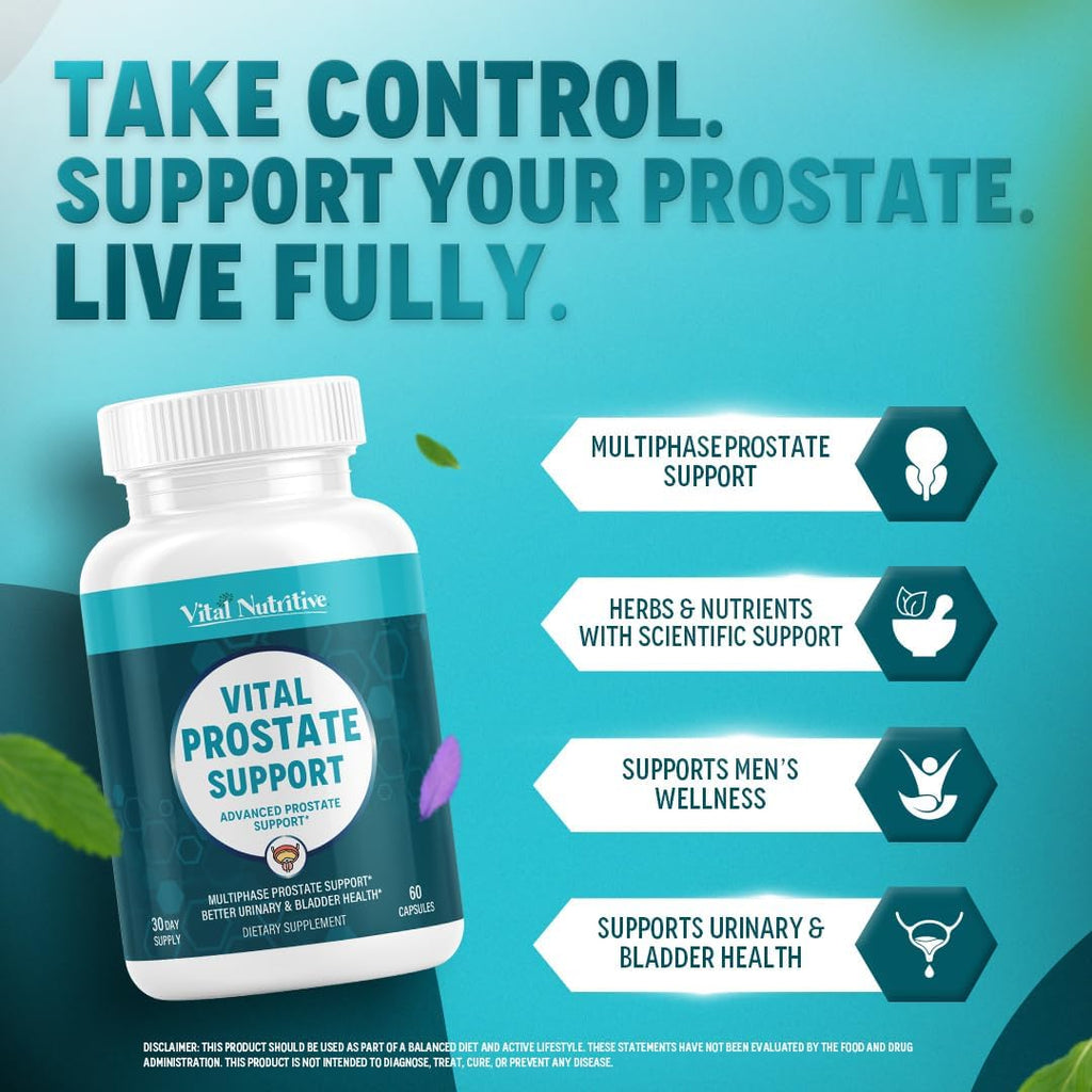 Vital Prostate Support Supplement for Men – Multiphase Herbal Formula with Saw Palmetto, Beta-Sitosterol & Zinc – Urinary Flow, Bladder Comfort & Prostate Health Supplements for Men – 30 Days Supply