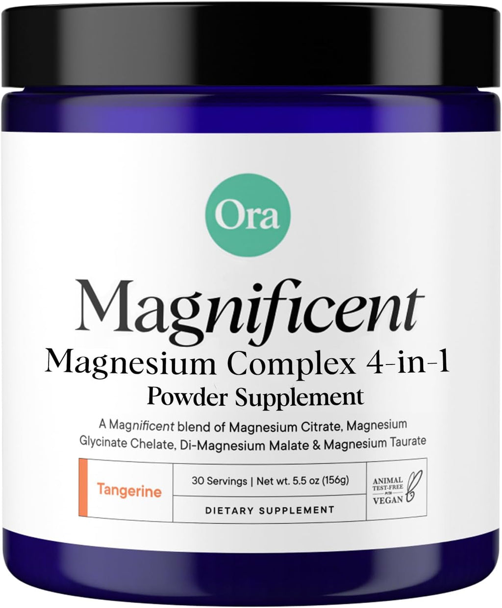 Ora Organic Magnificent, Magnesium Complex Powder for Sleep, Stress, Muscle Recovery, Brain & Heart Support, 4-in-1 Magnesium Glycinate, Citrate, Malate, & Taurate, Vegan, Gluten-Free, Non-GMO, 30Serv