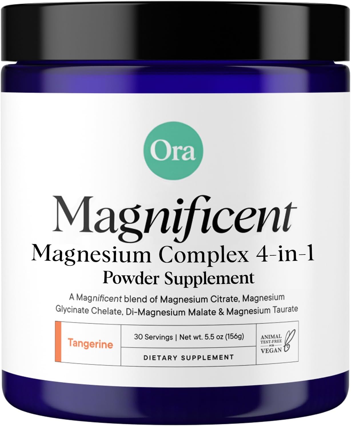 Ora Organic Magnificent, Magnesium Complex Powder for Sleep, Stress, Muscle Recovery, Brain & Heart Support, 4-in-1 Magnesium Glycinate, Citrate, Malate, & Taurate, Vegan, Gluten-Free, Non-GMO, 30Serv
