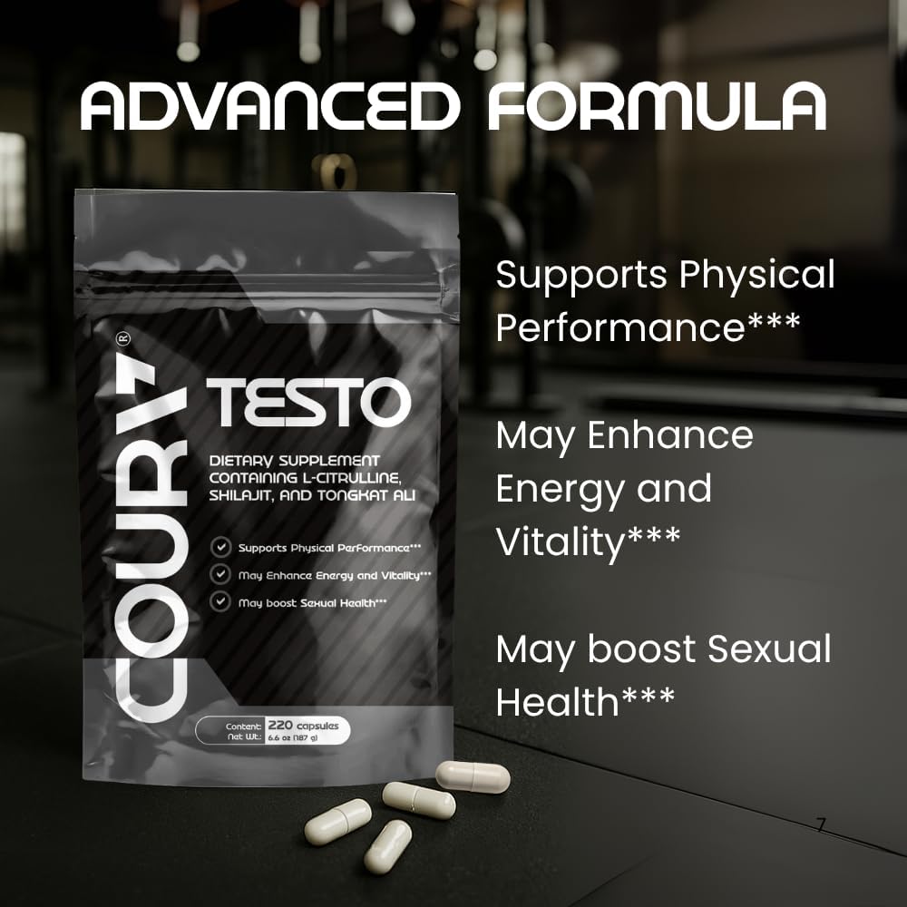 COURA Mens Testo - 220 Capsules 55 Servings - Vitamins for Men - Mens Testo - Shilajit Zinc Magnesium L Arginina Citrulina Beta