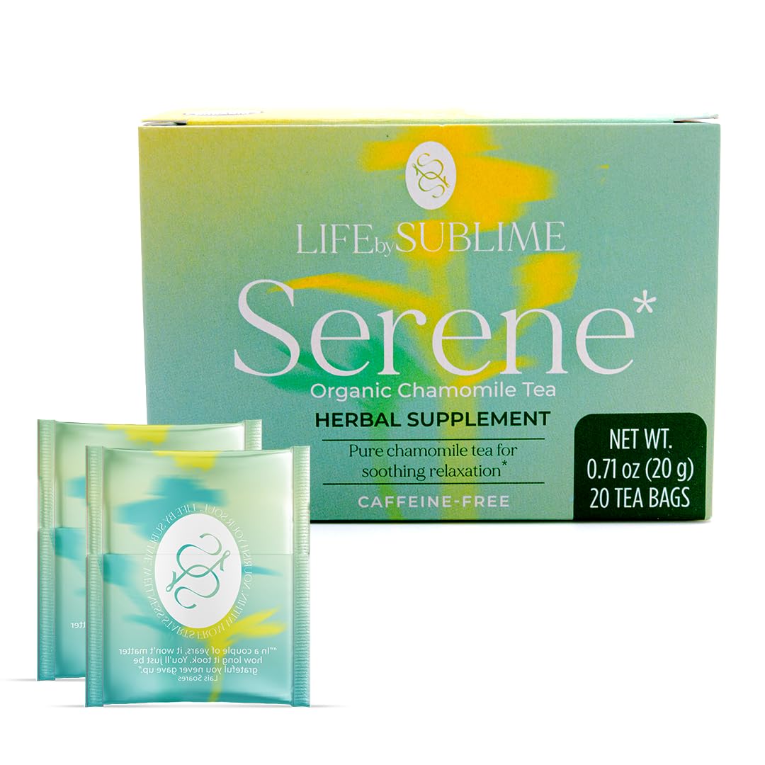 Life by Sublime - Serene USDA Organic Chamomile Tea, 20 Tea Bags, Caffeine-Free Herbal Tea, Promotes Calmness, Relaxation, and Restful Nights, Premium Brazilian Harvest