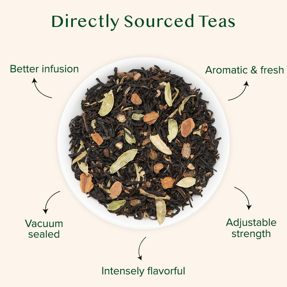 VAHDAM Vanilla Spiced Masala Chai | 3.53oz (50 Cups) Gluten Free Delicious Blend Of Vanilla & Masala Chai | Spiced Chai Tea Loose Leaf | Brew As Hot, Cold Or Iced Tea | Vacuum Sealed Pack