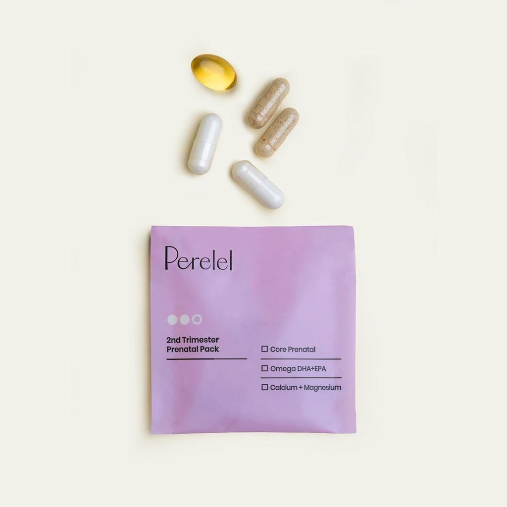 Perelel 2nd Trimester Prenatal Pack, Multivitamin with Magnesium, Omega 3, Iron & Calcium, Nutritional Support for Second Trimester Wellness, Soy & Gluten Free, Non GMO, 30 Daily Pill Packs
