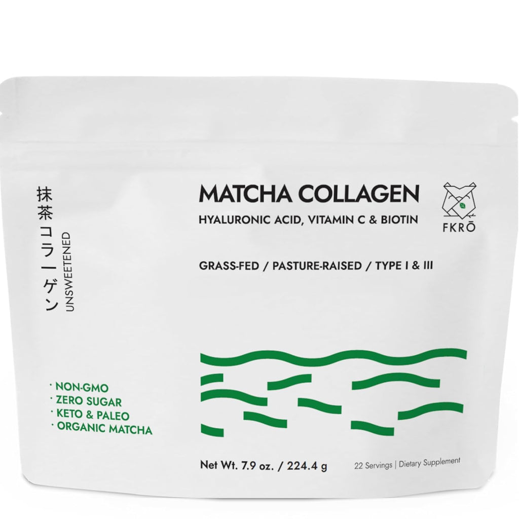 Matcha Collagen Powder w Biotin, Hyaluronic Acid & Vitamin C - Healthy Hair, Skin & Nails - Natural Type I & III Hydrolyzed Collagen Powder, Unsweetened Matcha Latte - 22 Servings, 7.9oz
