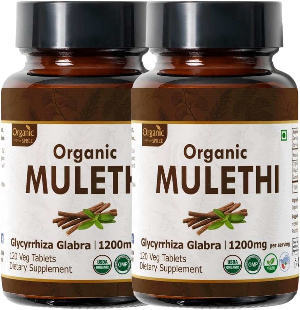 Mulethi 120 Tablets – USDA Organic Licorice Root – Supports Digestive Health & Immunity* - Pack of 2