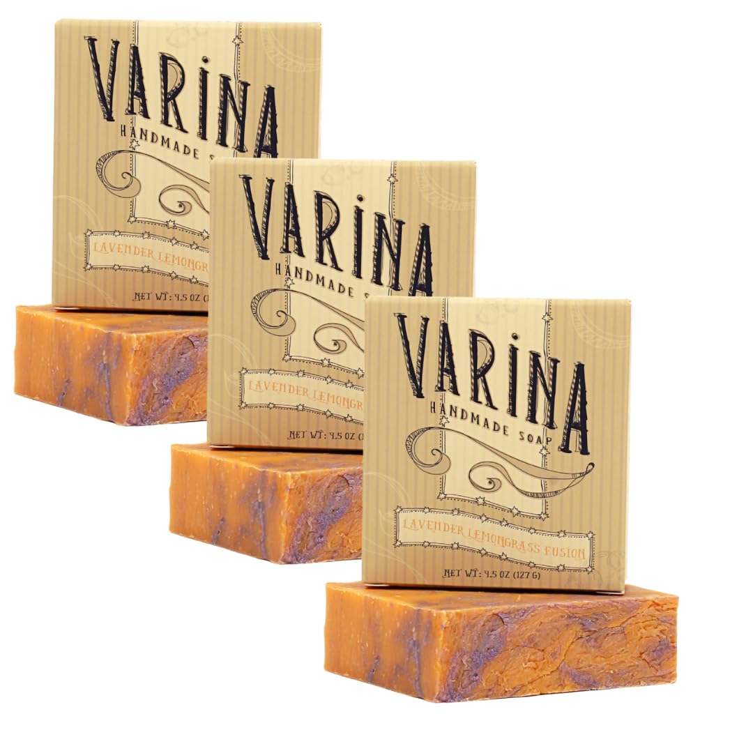 Varina Natural Lavender Fusion Bar Soap - Gentle Cleansing for Sensitive Skin, Herbal and Mint - 3 Pack