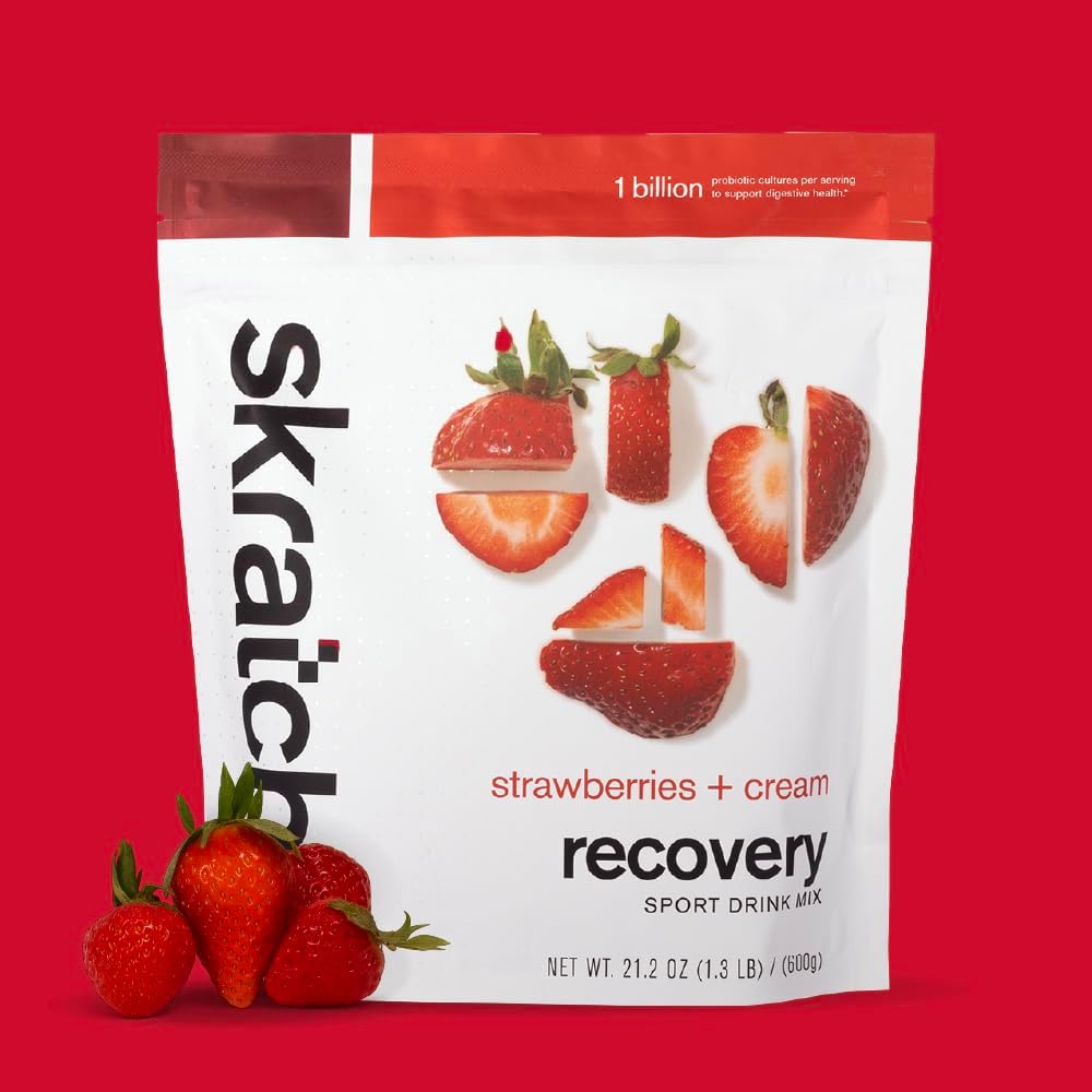 SKRATCH LABS Recovery- Sport Drink Mix | Complete Milk Protein with Carbs, Electrolytes, and Probiotics | Post Workout Powder | Strawberries + Cream