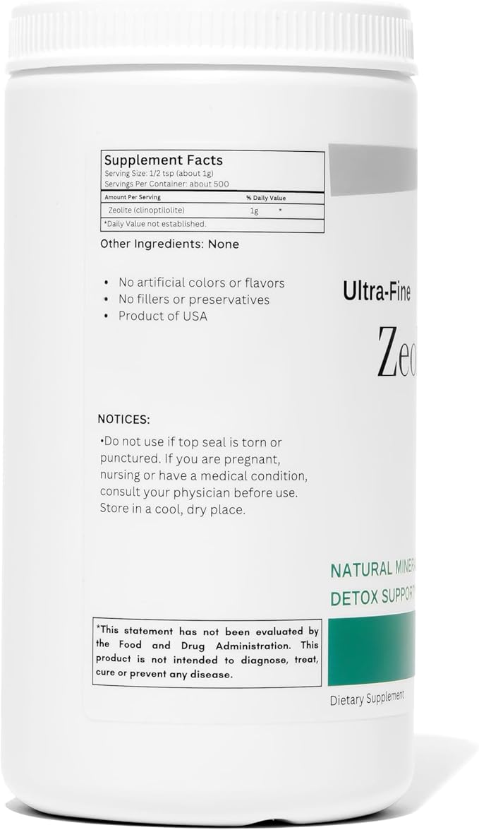 Organic Excellence Zeolite Clinoptilolite Powder – Pure Micronized Mineral Supplement – Supports Gut Health, Cleansing Support & Internal Balance – Non-GMO, Vegan – 500 Servings