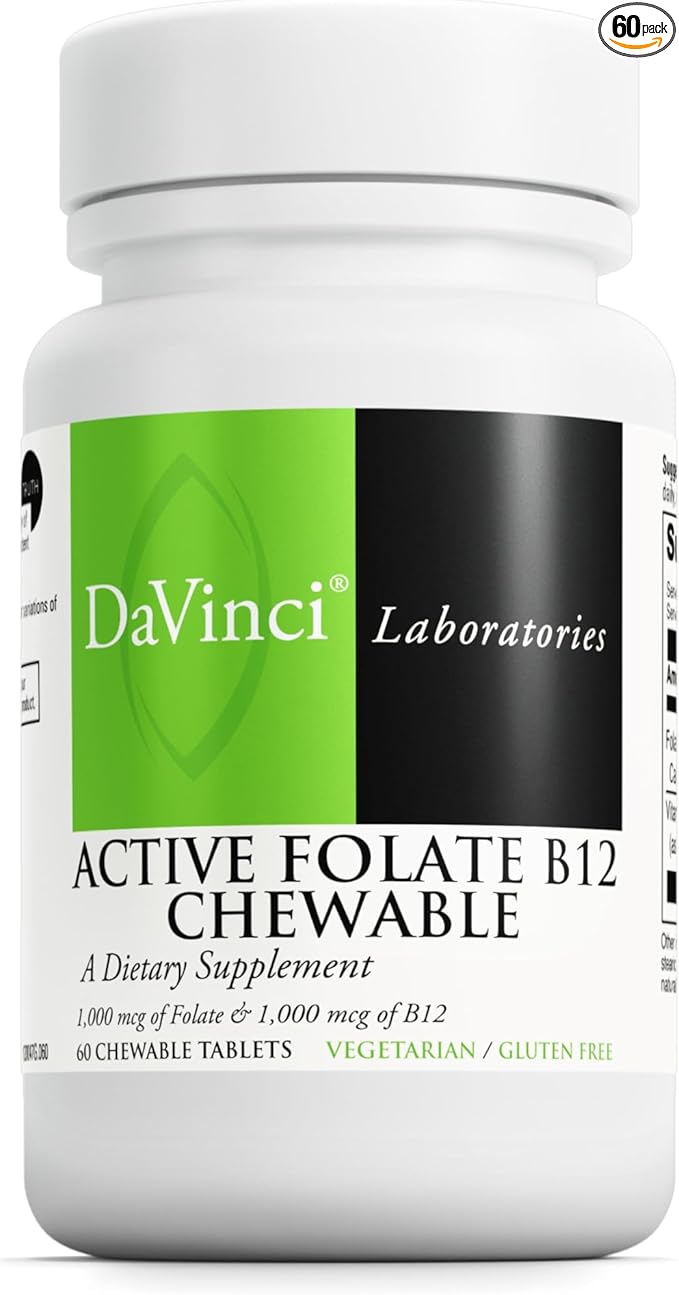 DAVINCI Labs Active Folate B12 Chewable - Dietary Supplement to Support Heart Health, Healthy Nerves, Immune Function and Energy Production* - with Folate and Vitamin B12-60 Chewable Tablets