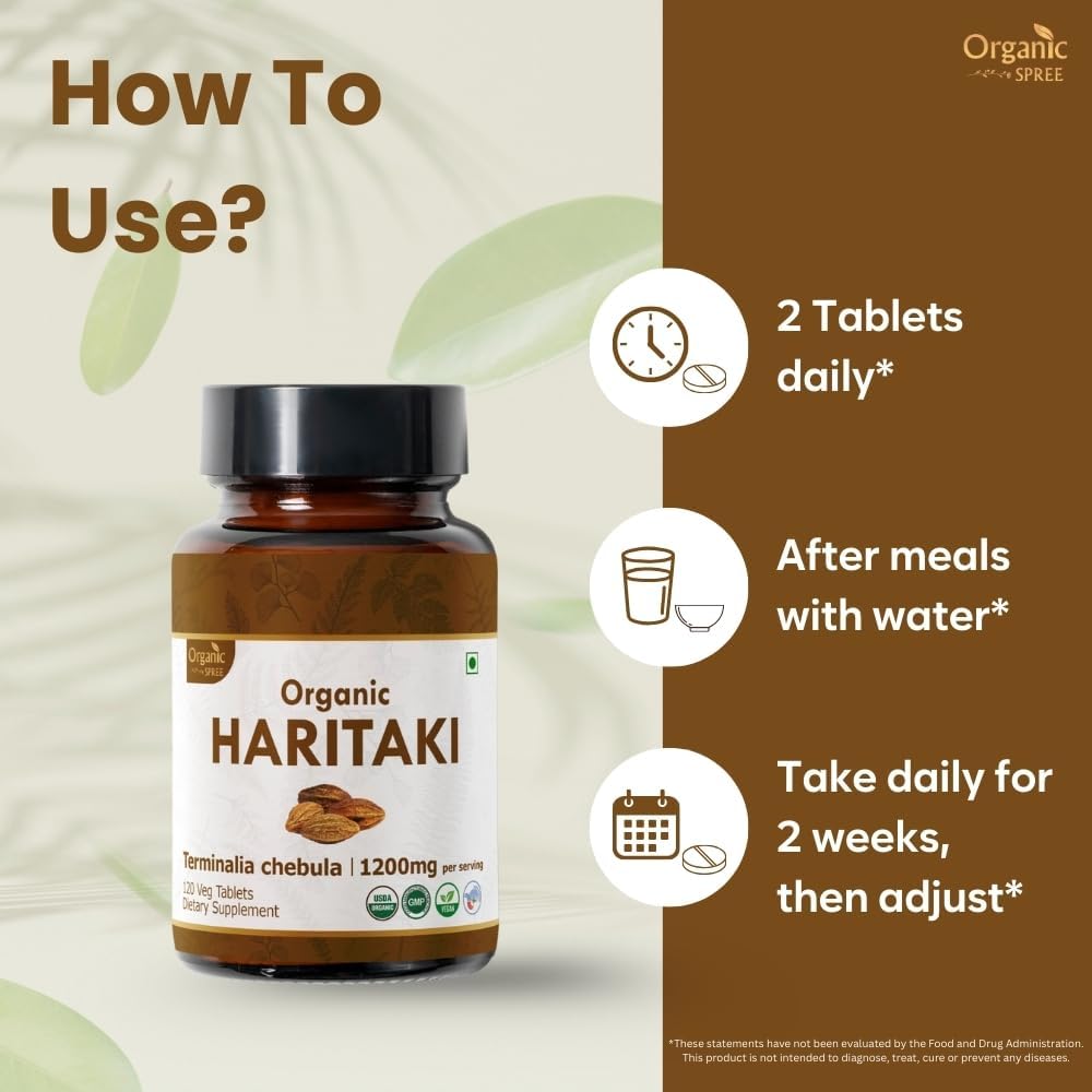 Haritaki 120 Tablets – USDA Organic Terminalia Chebula – Supports Digestion & Detoxification* - Pack of 2
