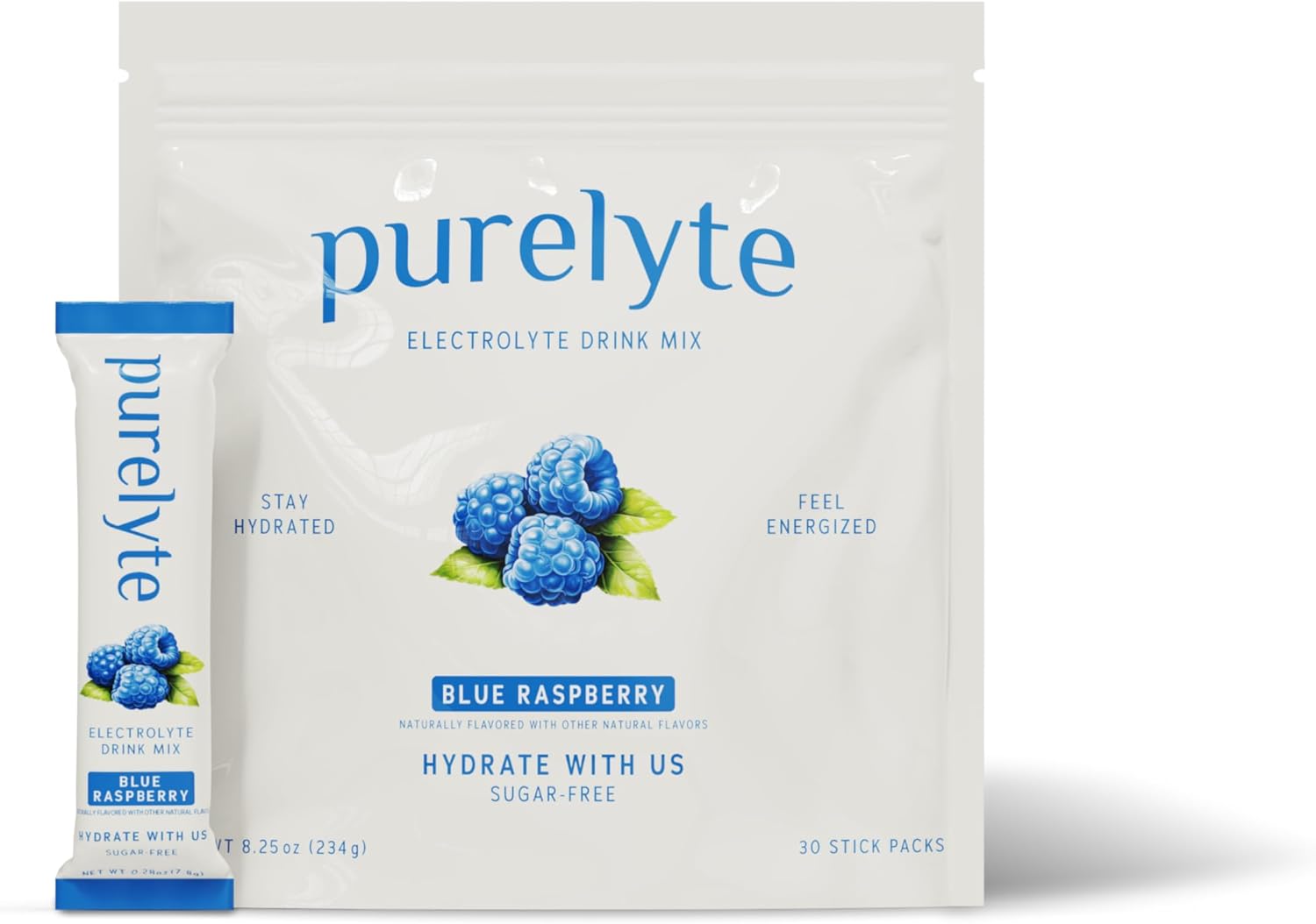 Electrolyte Drink Mix – Sugar-Free Hydration Powder Packets – Clean Electrolytes with Trace Minerals – Keto, Vegan, Gluten-Free – No Artificial Sweeteners – 30 Sticks – Blue Raspberry
