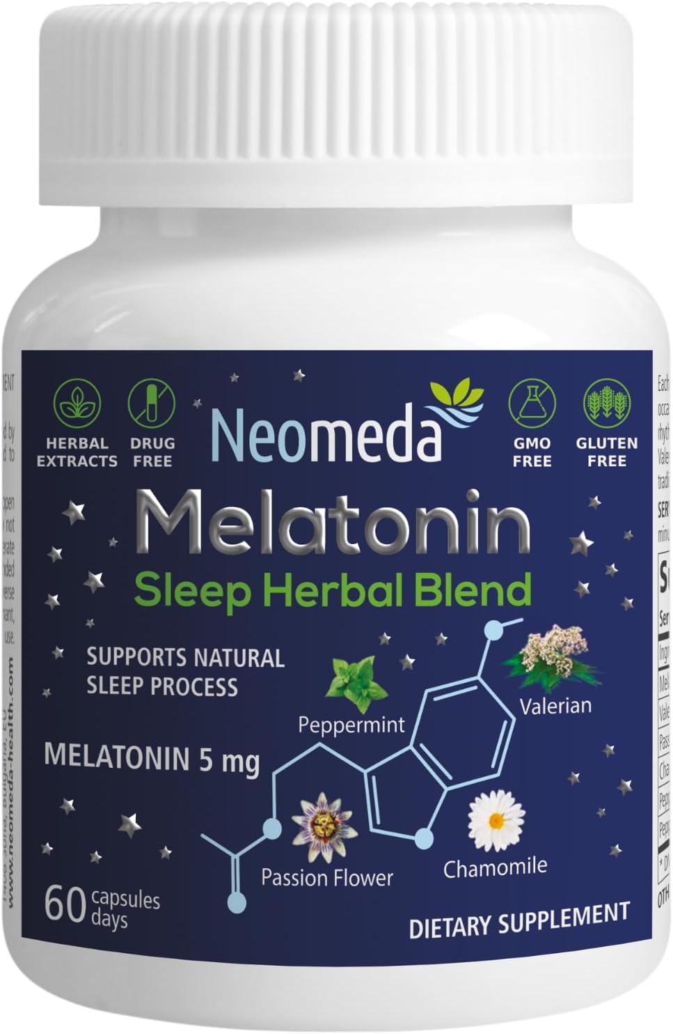Melatonin Sleep Herbal Blend - Natural Sleep Support for Restful Nights with Melatonin 5mg & Calming Herbs - Drug-Free Dietary Supplement, 60 Capsules, 60-Day Supply