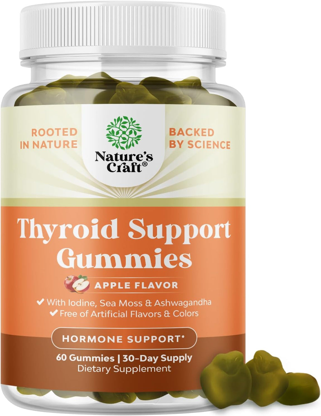 Natures Craft Vegan Thyroid Gummies with Sea Moss - Thyroid Support Gummies for Comprehensive Support for Men and Women with Iodine Selenium and Other Potent Vitamins - Gelatin-Free Non-GMO 60
