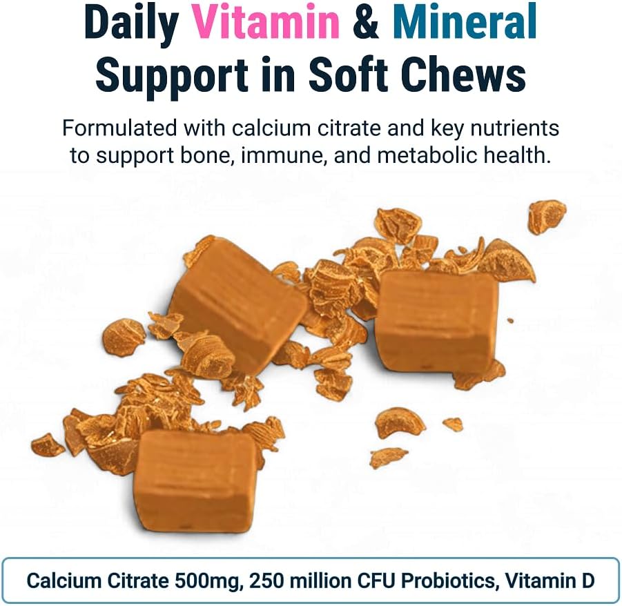 BariatricPal Sugar-Free Calcium Citrate Soft Chews | 500mg with Vitamin D & Probiotics | Orange Creamsicle | 90 Count (1 Month Supply)