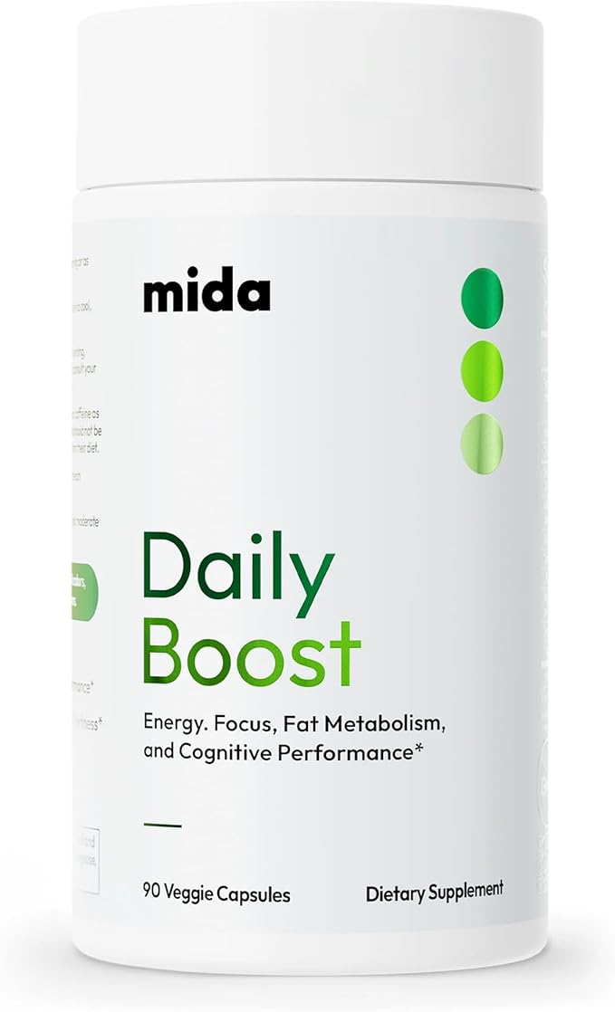Mida Health® Daily Boost 3-in-1 Weight Loss, Energy, Focus Support for Women & Men | 7-Keto DHEA Thermogenic with Natural Caffeine, CoQ10, B12, Ginkgo, Ginseng, L-Theanine, Folate | 90 Capsules