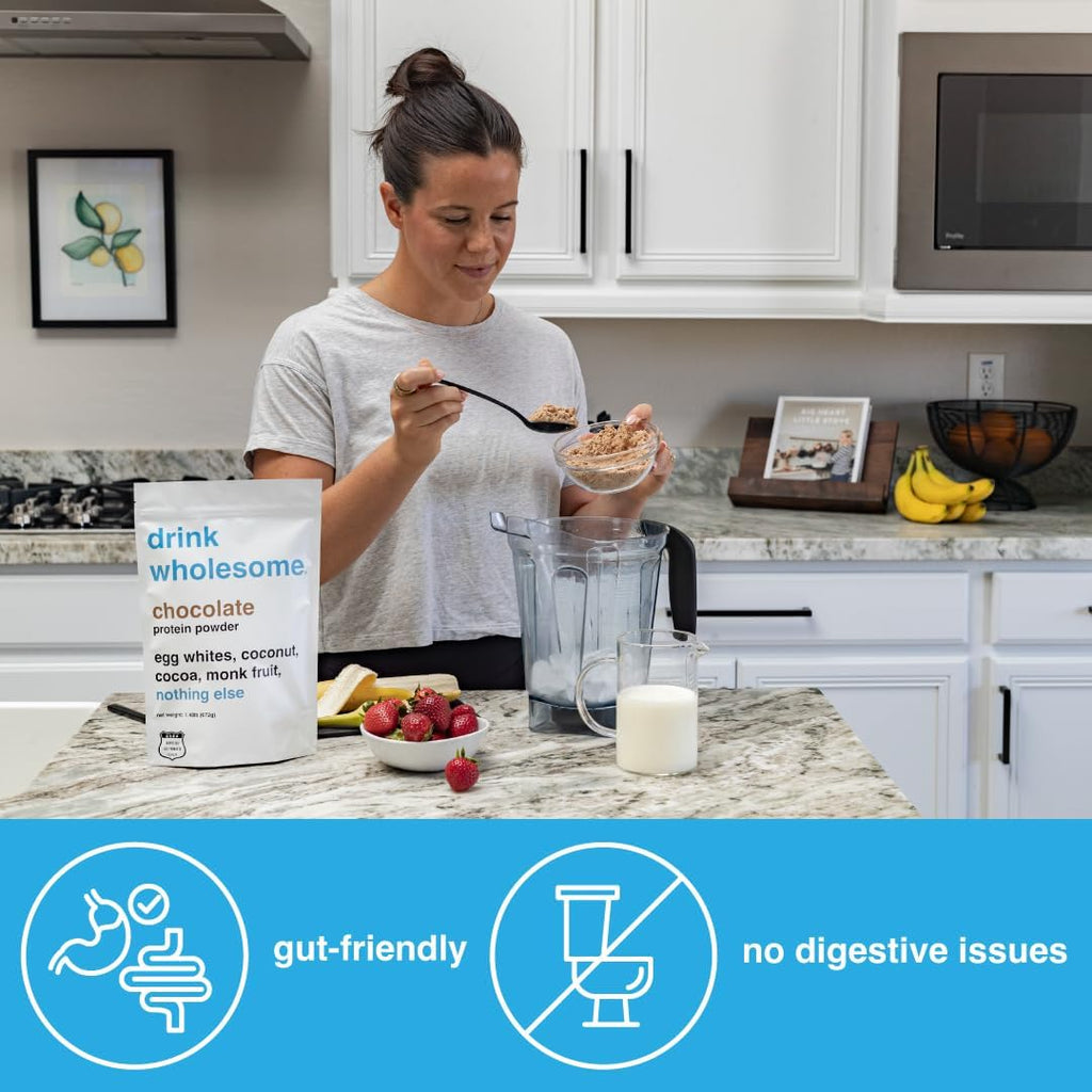 drink wholesome Chocolate Egg White Protein Powder | for Sensitive Stomachs | Gut Friendly | Additive & Dairy Free | No Artificial Sweeteners | No Bloating, Farts or Gas | No Constipation or Diarrhea