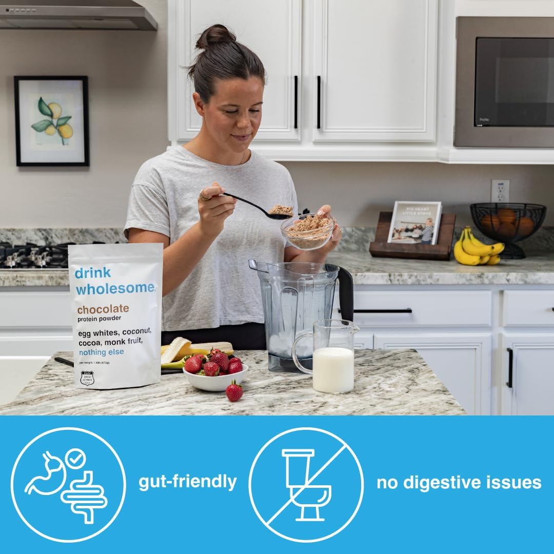 drink wholesome Chocolate Egg White Protein Powder | for Sensitive Stomachs | Gut Friendly | Additive & Dairy Free | No Artificial Sweeteners | No Bloating, Farts or Gas | No Constipation or Diarrhea