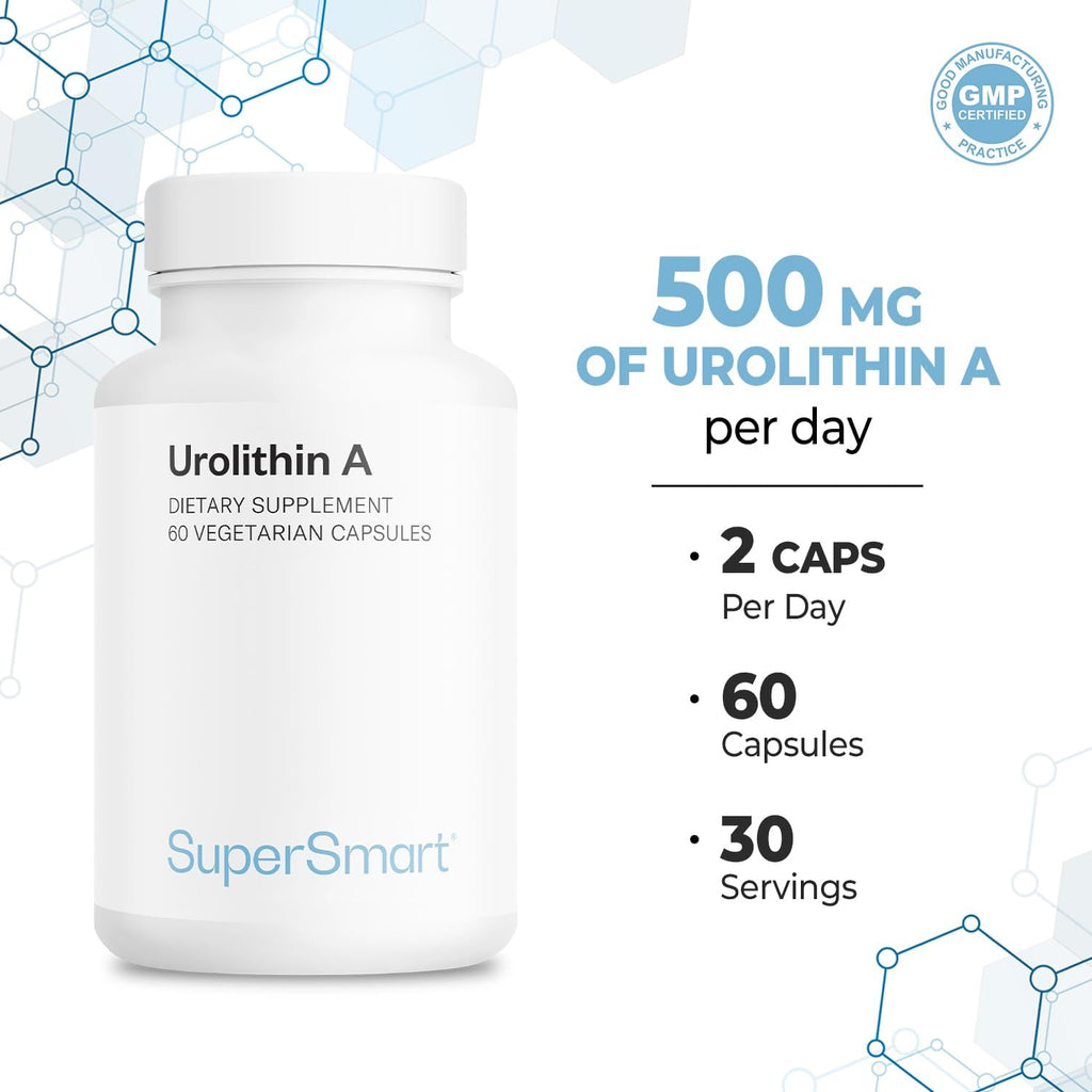 Supersmart Urolithin A - Advanced Mitochondrial & Cellular Renewal Supplement - Pomegranate Extract | Non-GMO & Gluten-Free - 60 Vegetarian Capsules