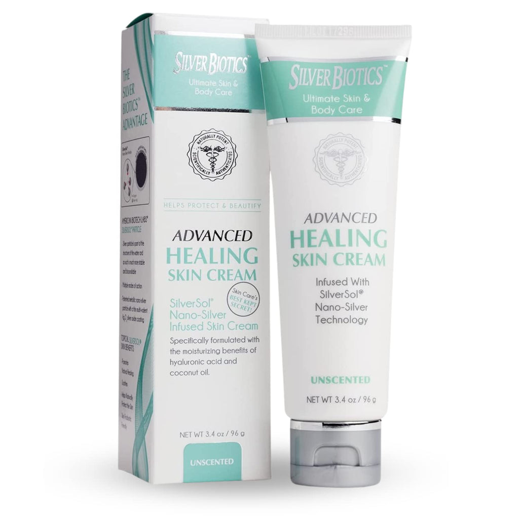Silver Biotics Nano Silver Healing Lotion Cream Unscented Scent Infused SilverSol and Hyaluronic Acid | All Natural Ingredients to Heal, Smooth Your Skin Blemishes and Scars (3.4 oz.)