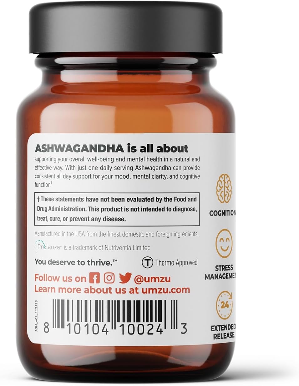 UMZU Ashwagandha Advanced Stress & Cortisol Support Supplement, Memory, Focus, Cognition, 24-Hour Extended Release (30 Day Supply | 30 Capsules)