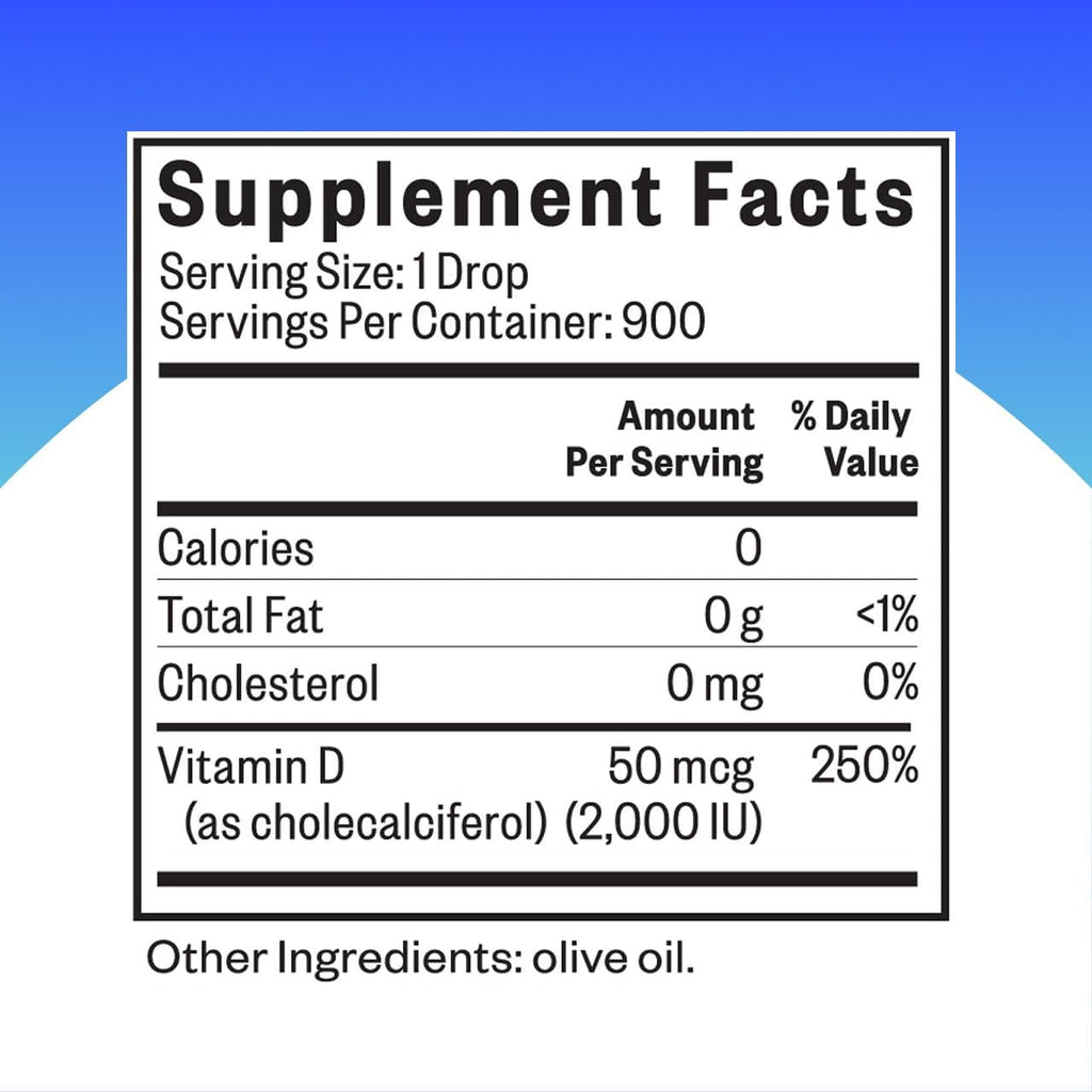 Seeking Health Vitamin D Drops, 2000 IU Liquid Vitamin D3 (as cholecalciferol) per Drop in Pure Olive Oil, Potent Immune System Supplement, for Adults and Kids, Vegetarian (900 Servings)