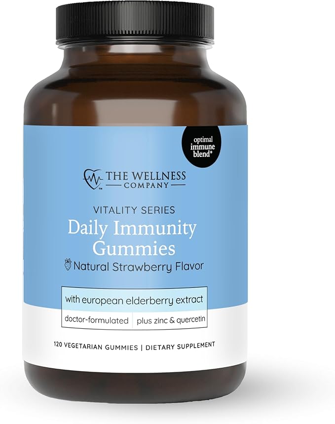 The Wellness Company Daily Immunity Gummies – Delicious Immune Boost - Elderberry, Zinc, Quercetin, Vitamins C & D | 120ct (2 Month Supply)
