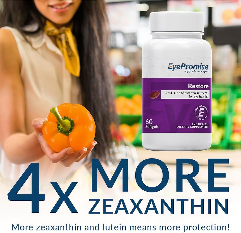 EyePromise Restore Supplement - 60 Softgel Capsules Containing Lutein, Vitamin C, Vitamin D, Vitamin E, Omega-3 Fish Oil, and Zeaxanthin - A Patented Complete Eye Health Formula