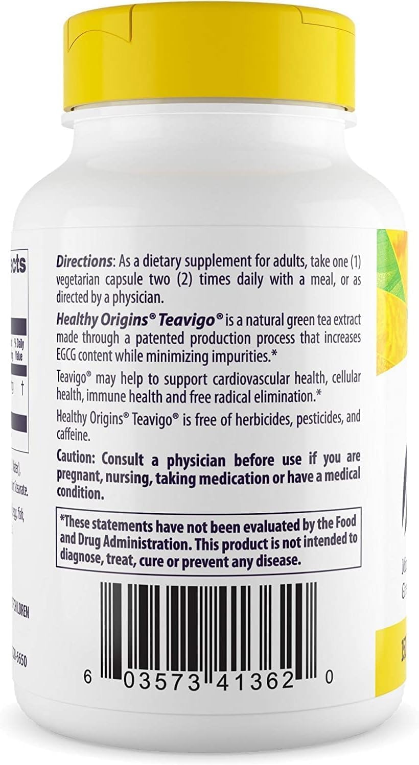Healthy Origins Teavigo 150 mg (94% Egcg, Green Tea Extract, Non-GMO, Gluten Free, Antoixidant), 60 Veggie Caps