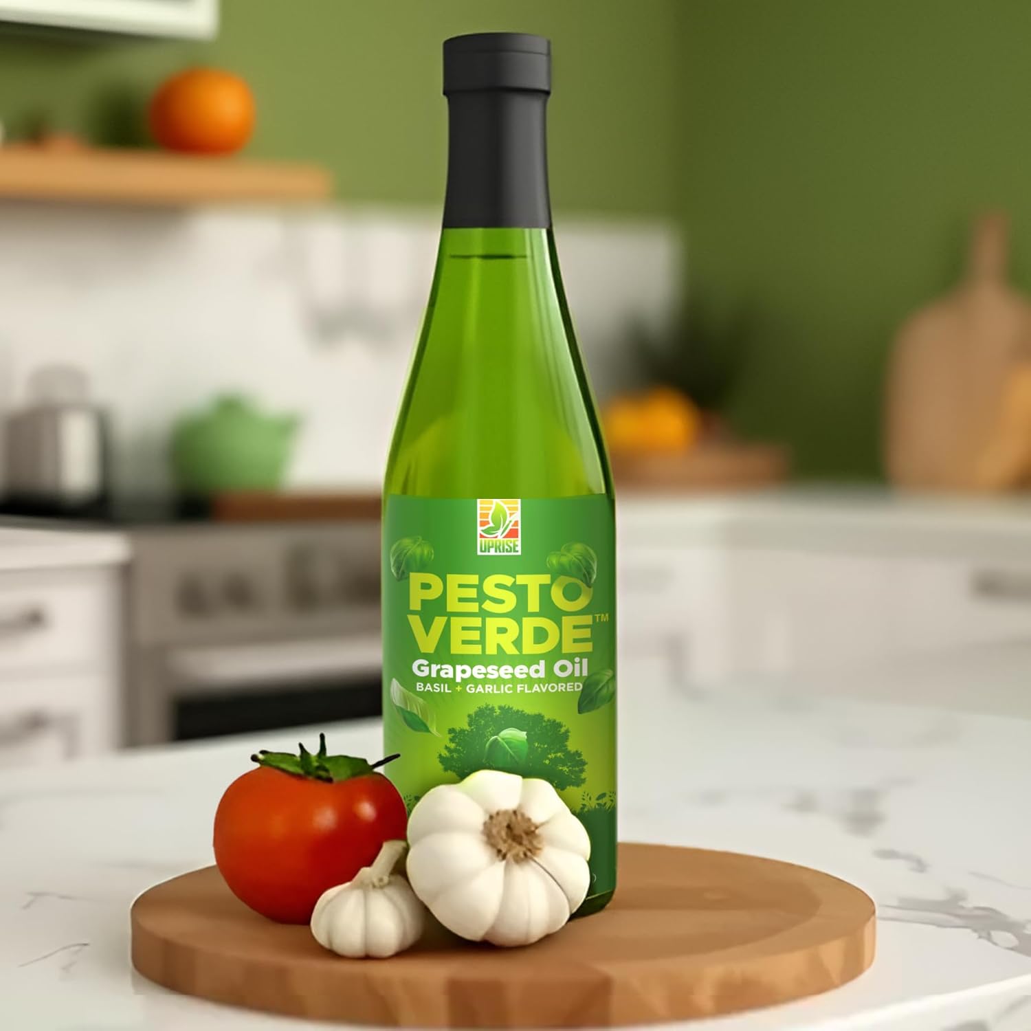 Pesto Verde Grapeseed Oil – 12.7 oz Glass Bottle | Pesto Flavored Basil Oil for Pasta, Roasting, and Vegetables | High Smoke Point | Plant-Based, Non-GMO, Gluten-Free, Heart-Healthy Cooking Support
