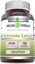 Amazing Formulas Artichoke Extract Supplement | Cynara Scolymus Leaf Capsules| 500 Mg | Capsules | Non-GMO | Gluten Free | Made in USA (1 Pack, 180 Count)