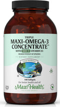 Maxi Health Triple Omega-3 Concentrate - Fish Oil - "1000 IU" Vitamin D3 (190 Capsules)