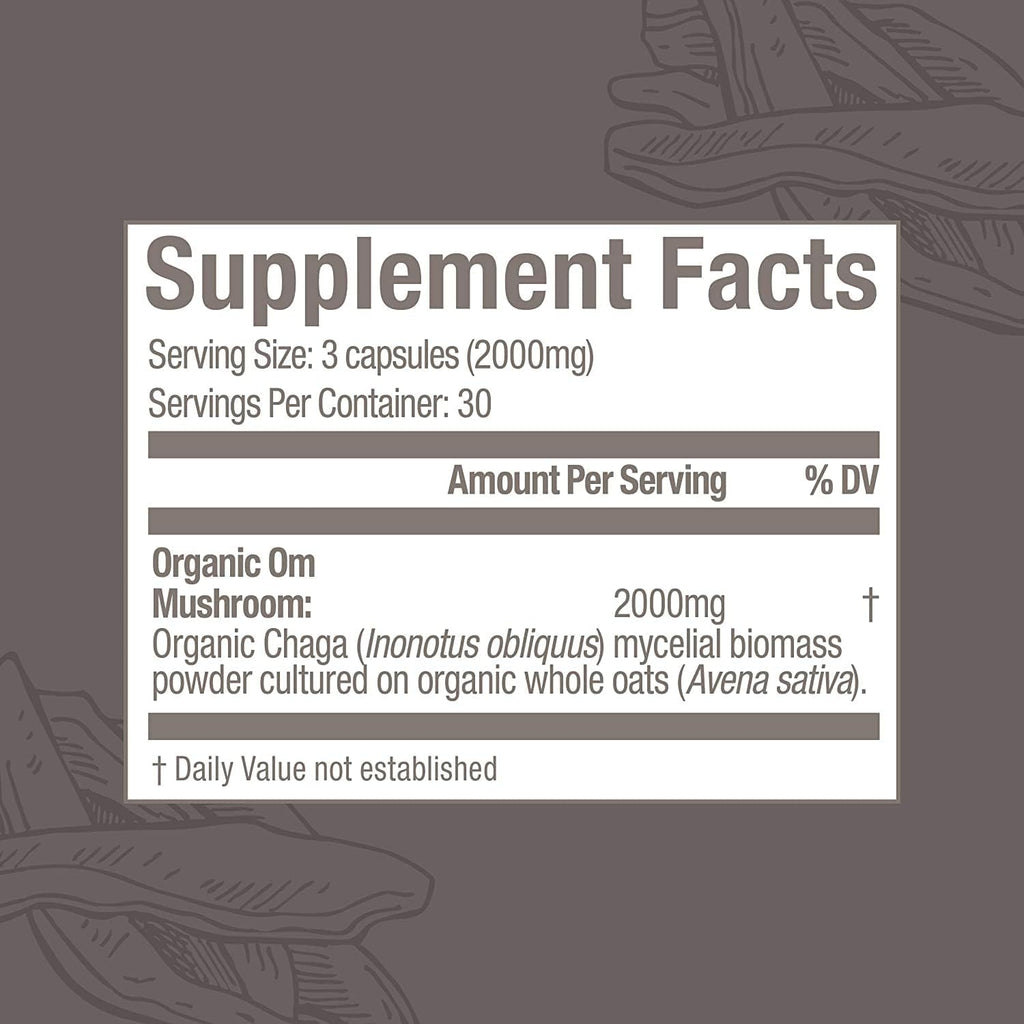 OM MUSHROOM SUPERFOOD Chaga Mushroom Capsules Supplement, Sacred Antioxidants & Immune Support, 90 Count, 30 Days