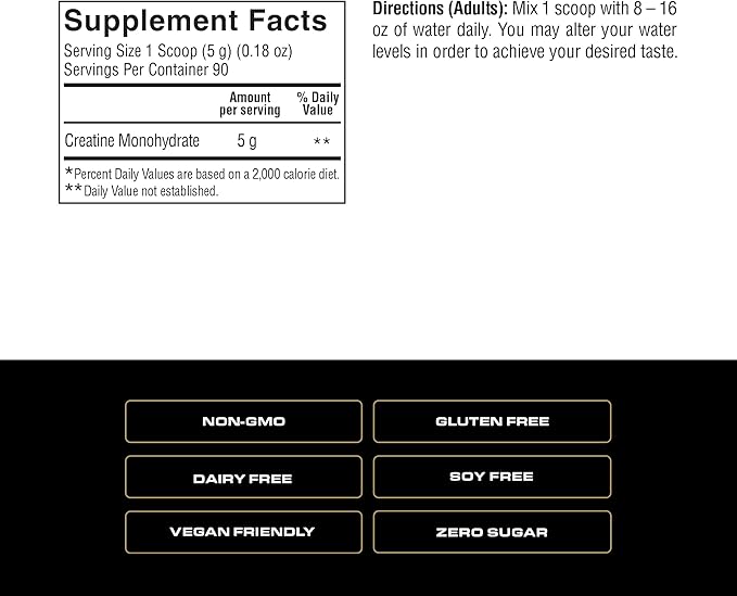 Spoken Nutrition Creatine Monohydrate, Build Lean Muscle Mass and Improve Recovery, Unflavored Powder, 90 Servings, Strength & Performance Support