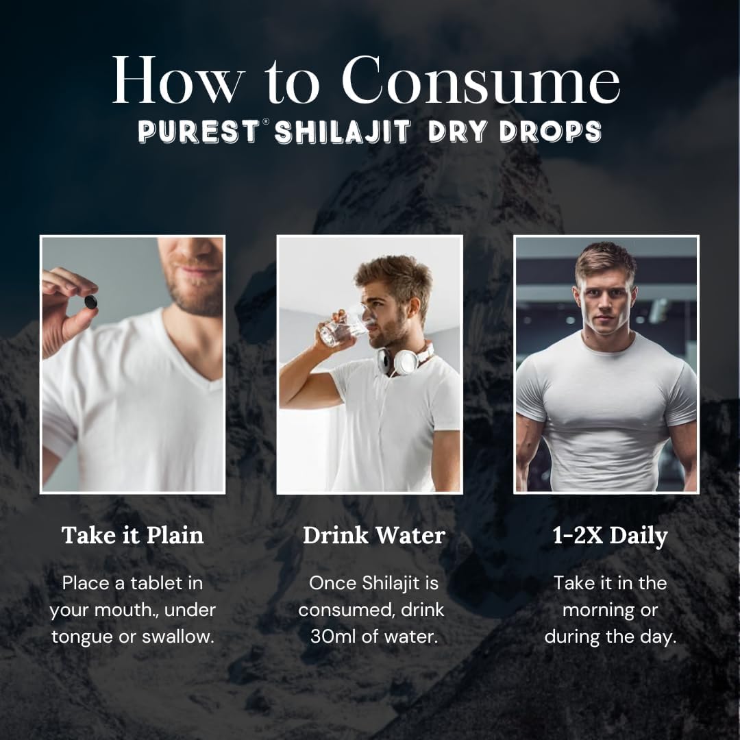 Pure Himalayan Shilajit Dry Drops, 100% Pure Natural Shilajit, Grade A, Max Potency 85+ Clean Trace Minerals & Fulvic Acid for Energy, Metabolism & Immune Support Supplement for Men & Women (60 tabs)
