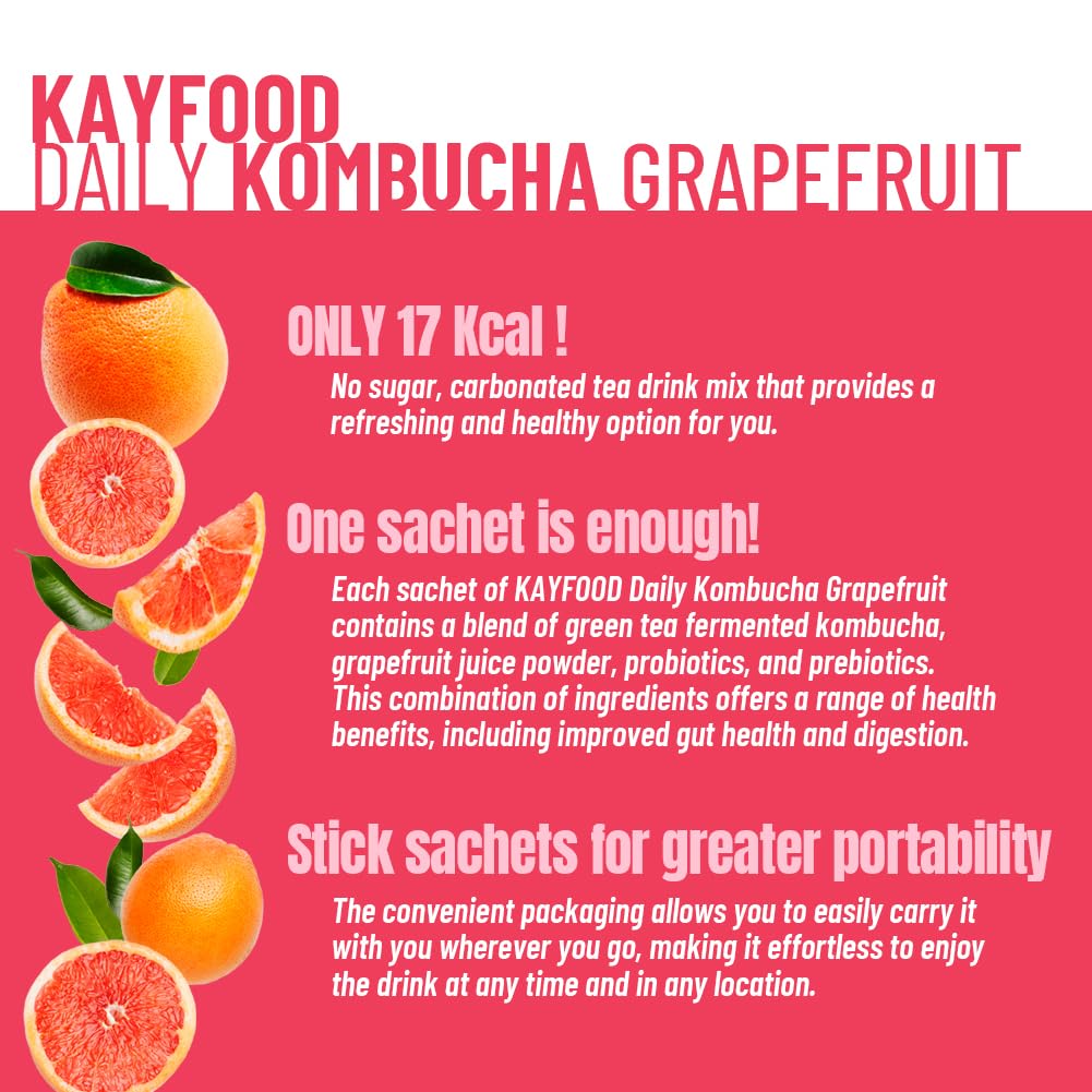 KAYFOOD Garden Daily KIWI Kombucha Powdered Mix, Probiotics & Prebiotics, 20 Sticks Bottle (3.52oz), Zero Sugar, Diet, Gut Healthy Sparkling Beverage, Fermented Korean Drinks for Iced, Hot, Workout Tea (KIWI, Reusable Bottle Set) (GRAPEFRUIT)